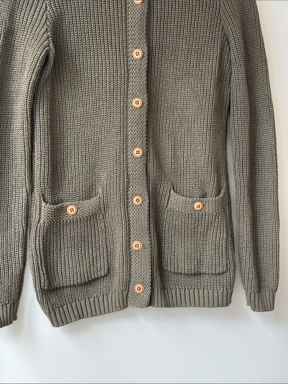 Chaps Olive Button-Up Ribbed Knit Cardigan - Picture 3 of 7